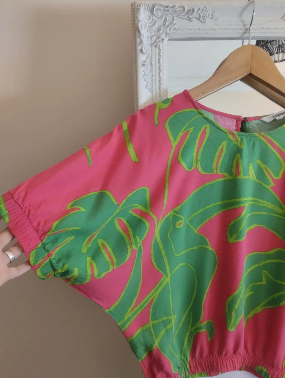 Desigual Tropical Tucanos Rosa Verde Blusa Oversized S – photo 5